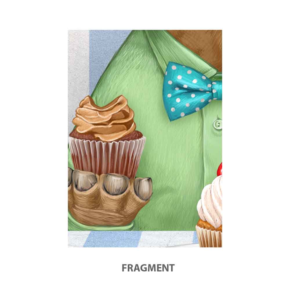 Triceratops dinosaur with cupcakes art print S&G Studio fragment