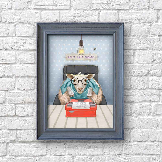 Sheep Writer with Typewriter Art Print S&G Studio