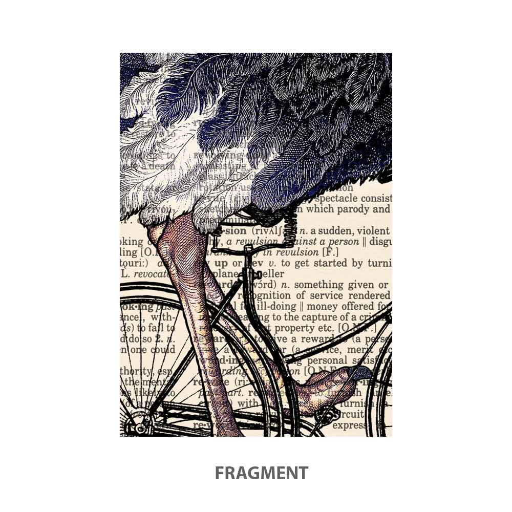 Close-up of vintage-inspired book page poster with surreal design