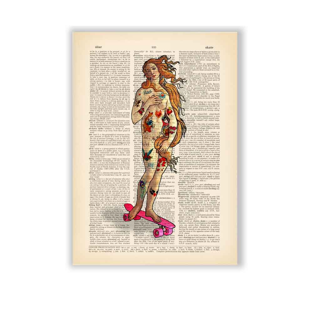 Aphrodite on skateboard art print S&G Studio