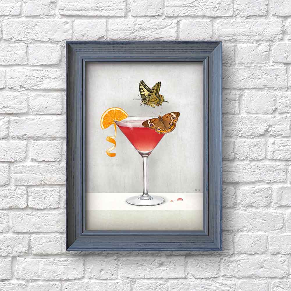 Cosmopolitan and Butterflies Art Print S&G Studio