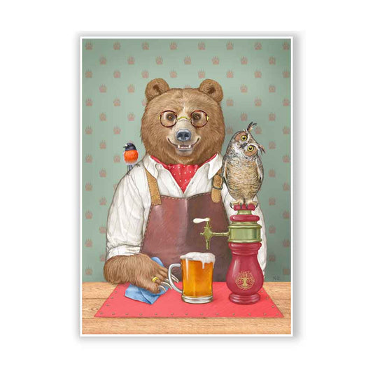 Grizzly bear with beer art poster S&G Studio