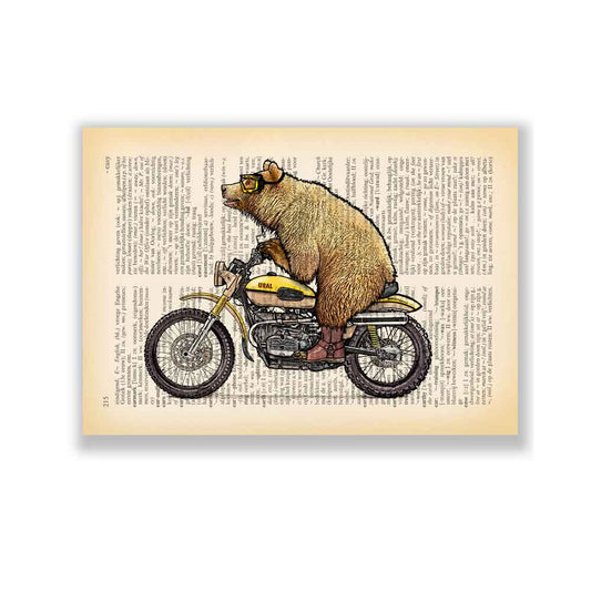 Grizzly bear on motorbike art print S&G Studio