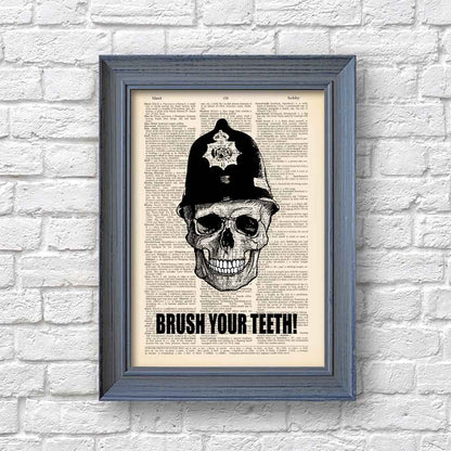 Skull with sign "Brush your teeth!" art print S&G Studio