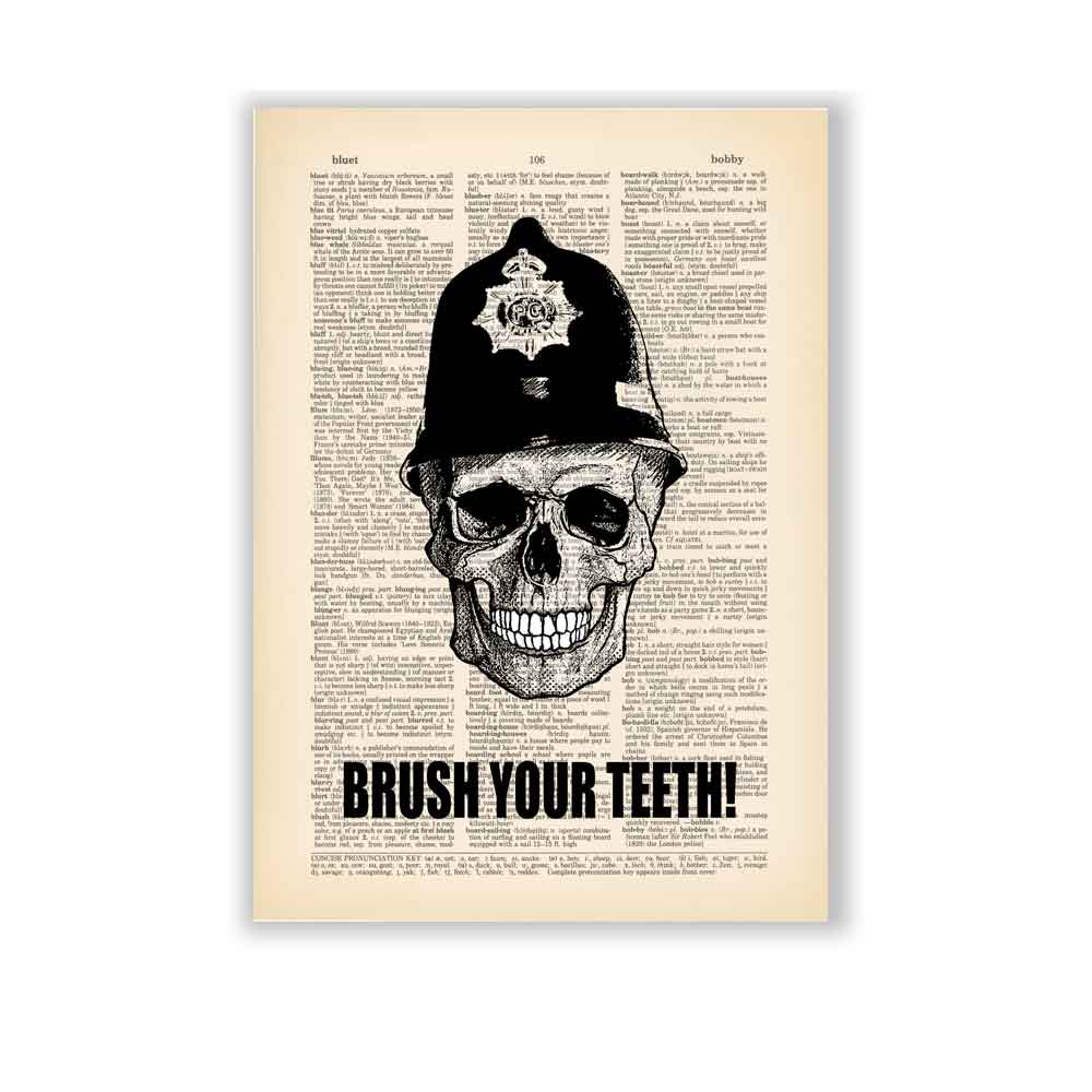 Skull with sign "Brush your teeth!" art print S&G Studio