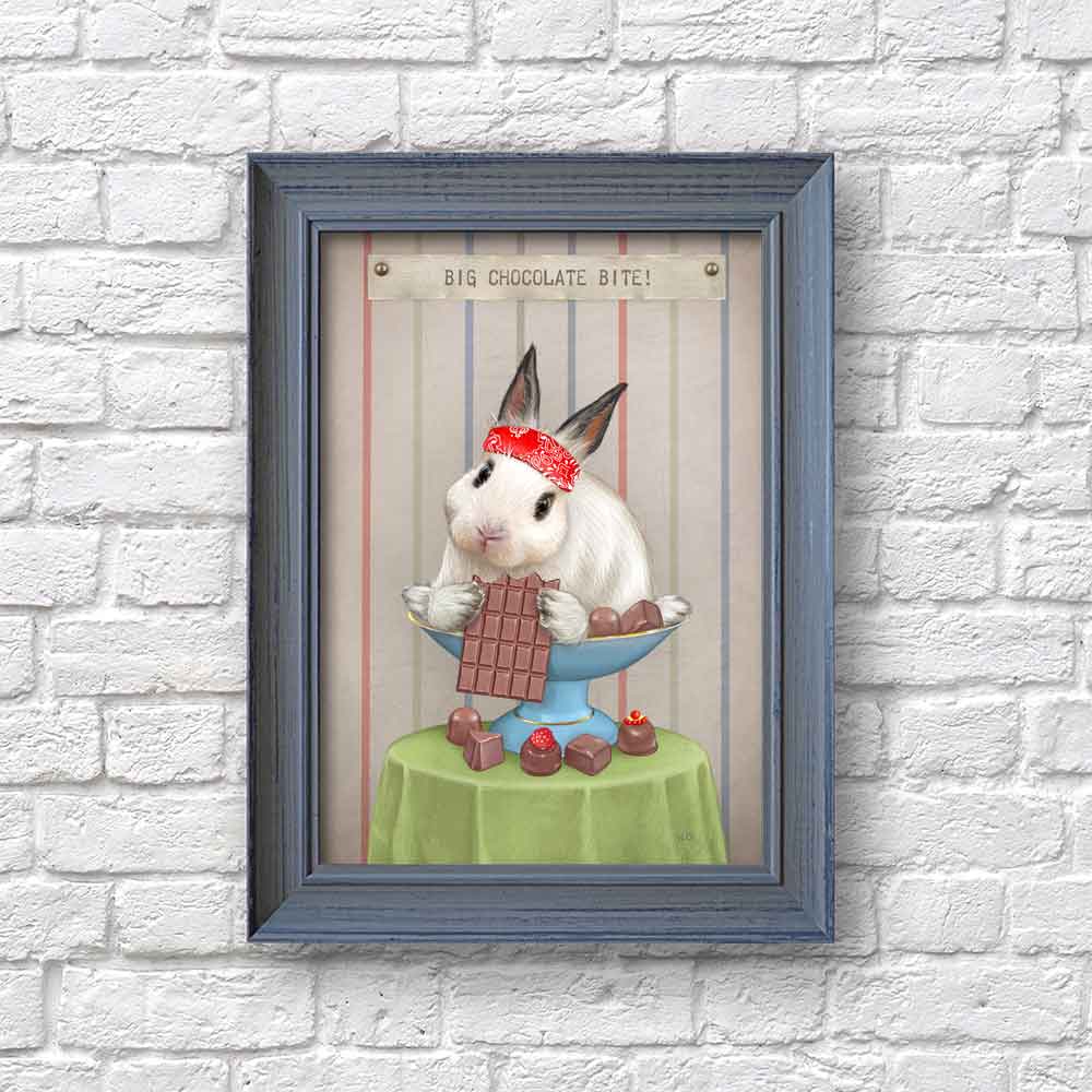 White Rabbit With Chocolate Art Print S&G Studio