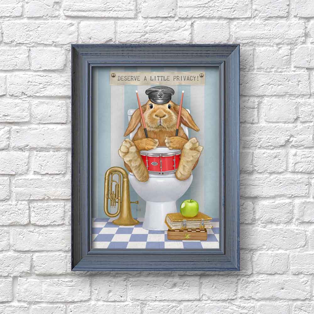 Rabbit in Bathroom Art Print S&G Studio in frame