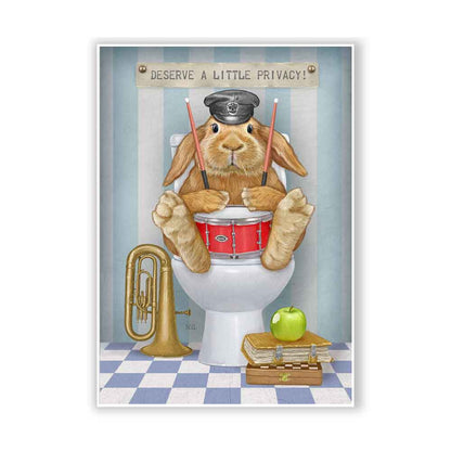 Happy Rabbit in Bathroom Art Print by S&G Studio