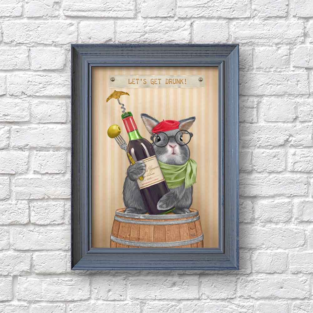 Rabbit with Wine Art Print S&G Studio