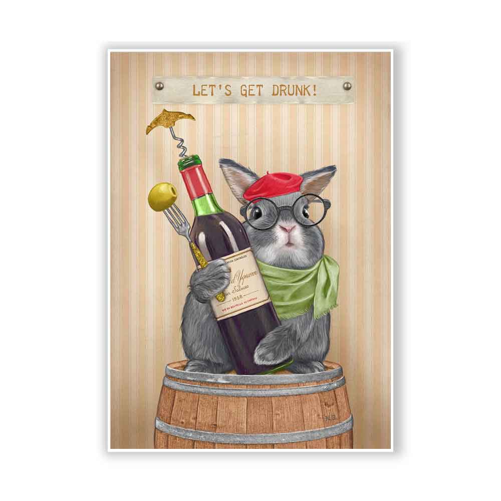 Rabbit with Wine Art Print S&G Studio