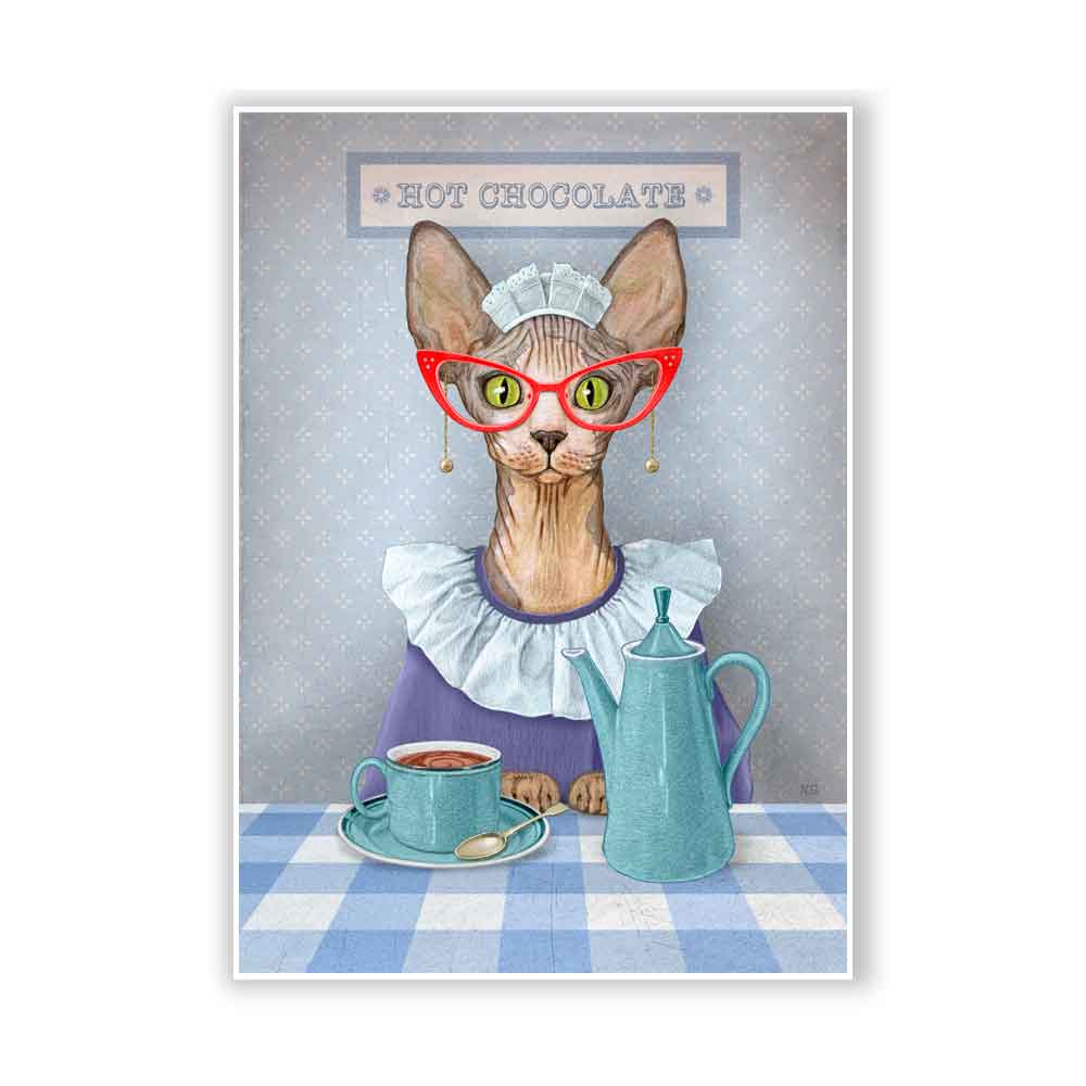 Victorian Cat with Hot Chocolate Art Print S&G Studio