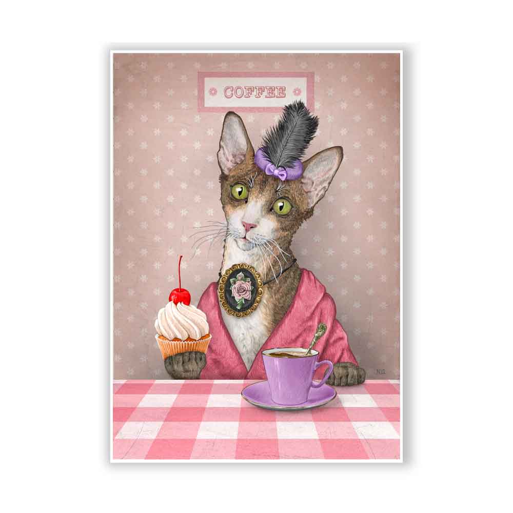 Victorian Cat with Coffee Art Print S&G Studio