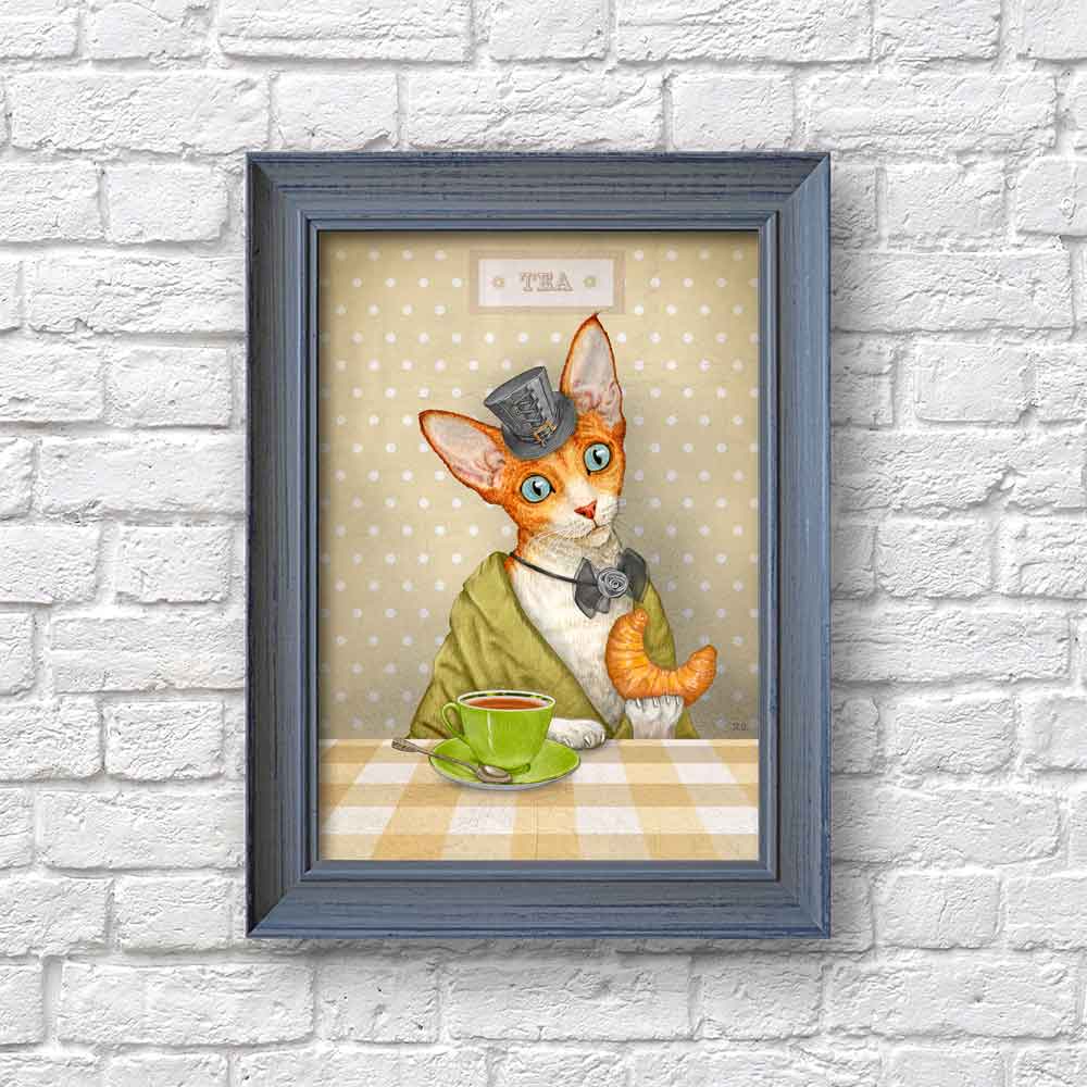 Victorian Cat with Tea Art Print S&G Studio