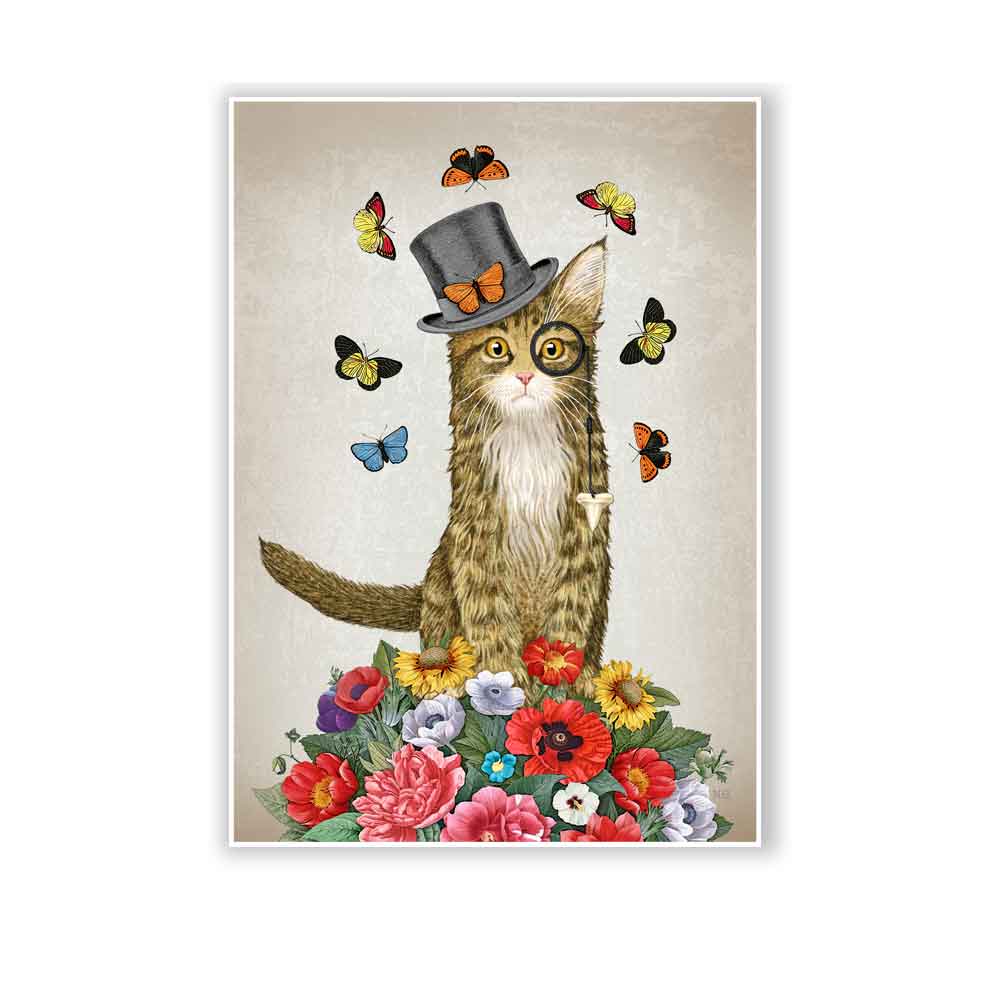 Cat in top hat with flowers art print S&G Studio