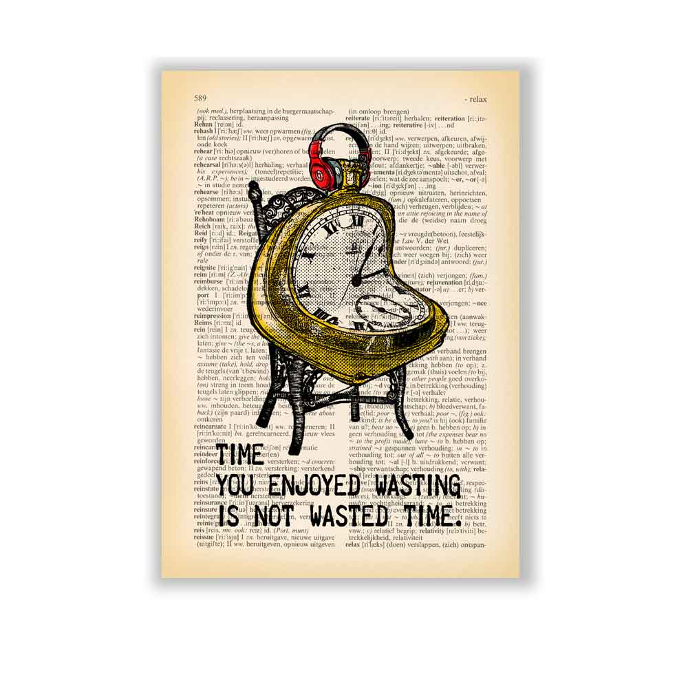 Whimsical chair and clock art print for creative home decor