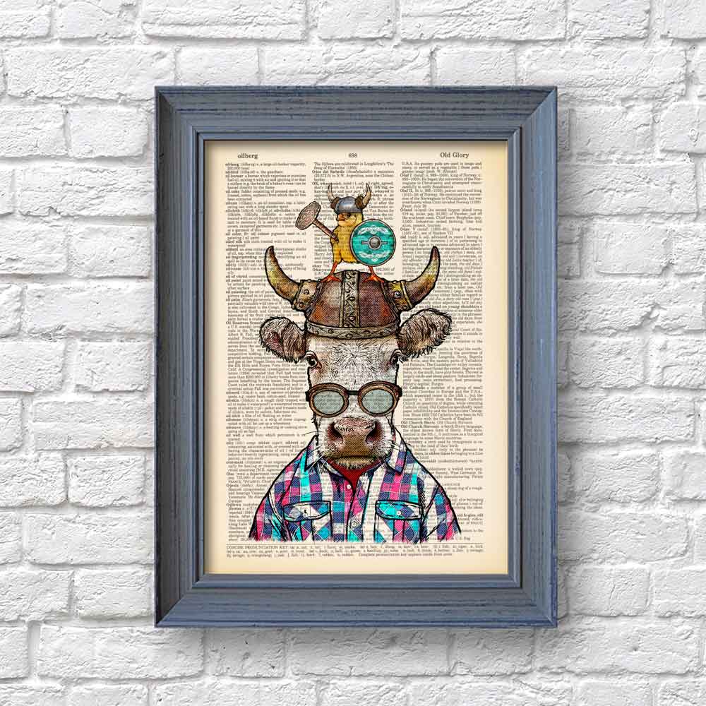 Bull and Chicken art print S&G Studio