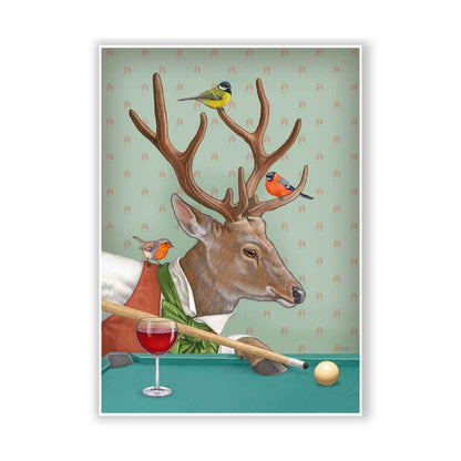 Deer With Wine Playing Billiard Art Print S&G Studio