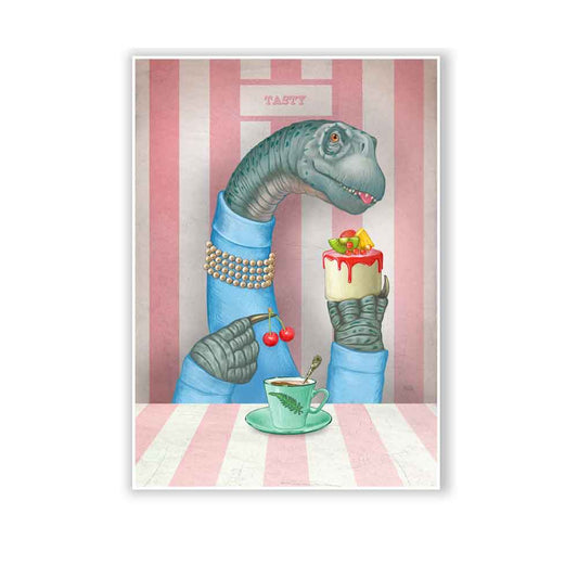 Brontosaurus with a cake art print S&G Studio