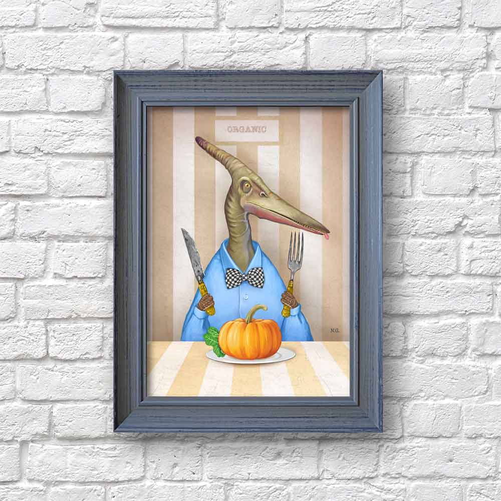 Pterodactyl with Pumpkin Art Print S&G Studio