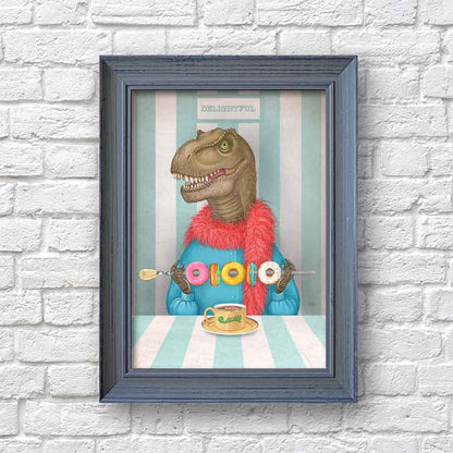 Lady Tyrannosaurus Rex with donuts art print S&G Studio