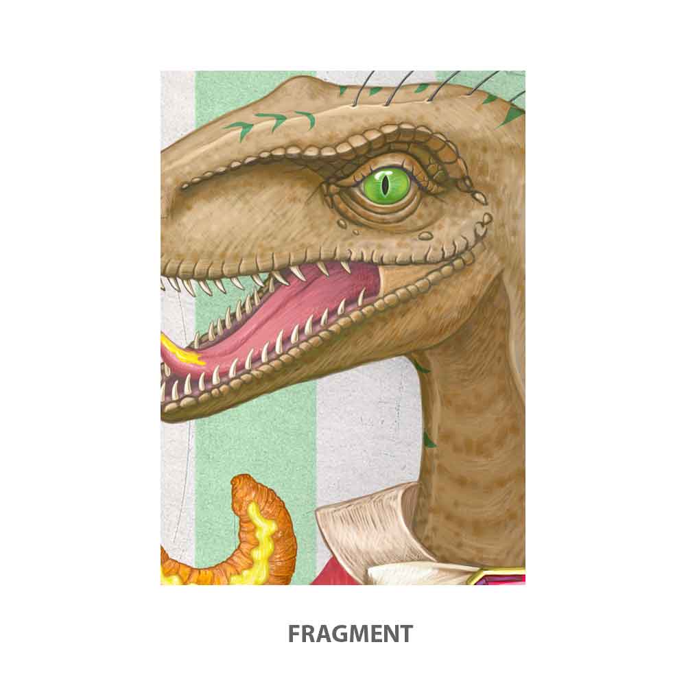 Velociraptor with croissants art print S&G Studio fragment