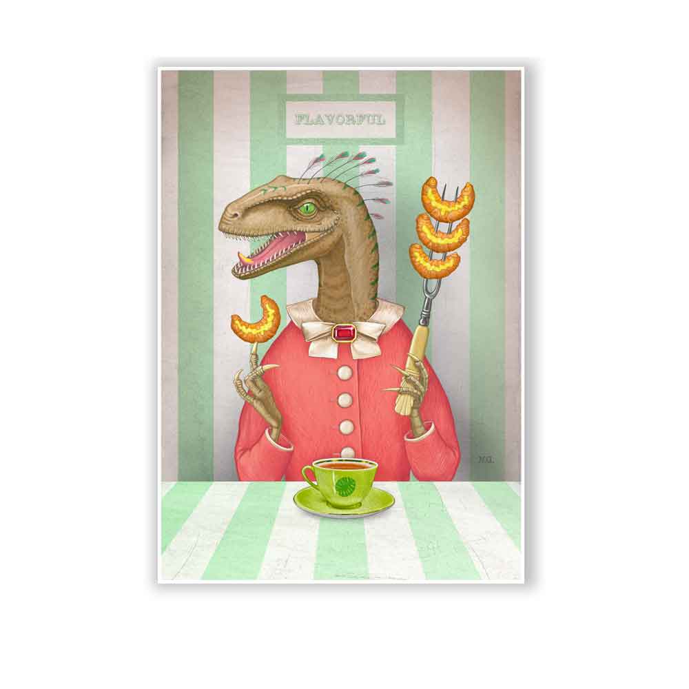 Velociraptor with croissants art print S&G Studio