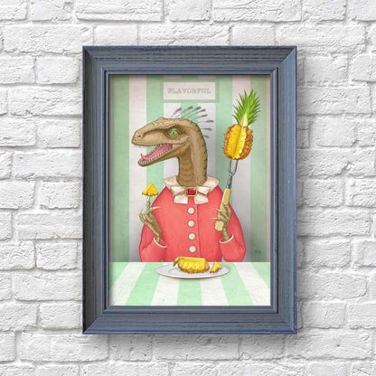 Velociraptor with a pineapple art print S&G Studio