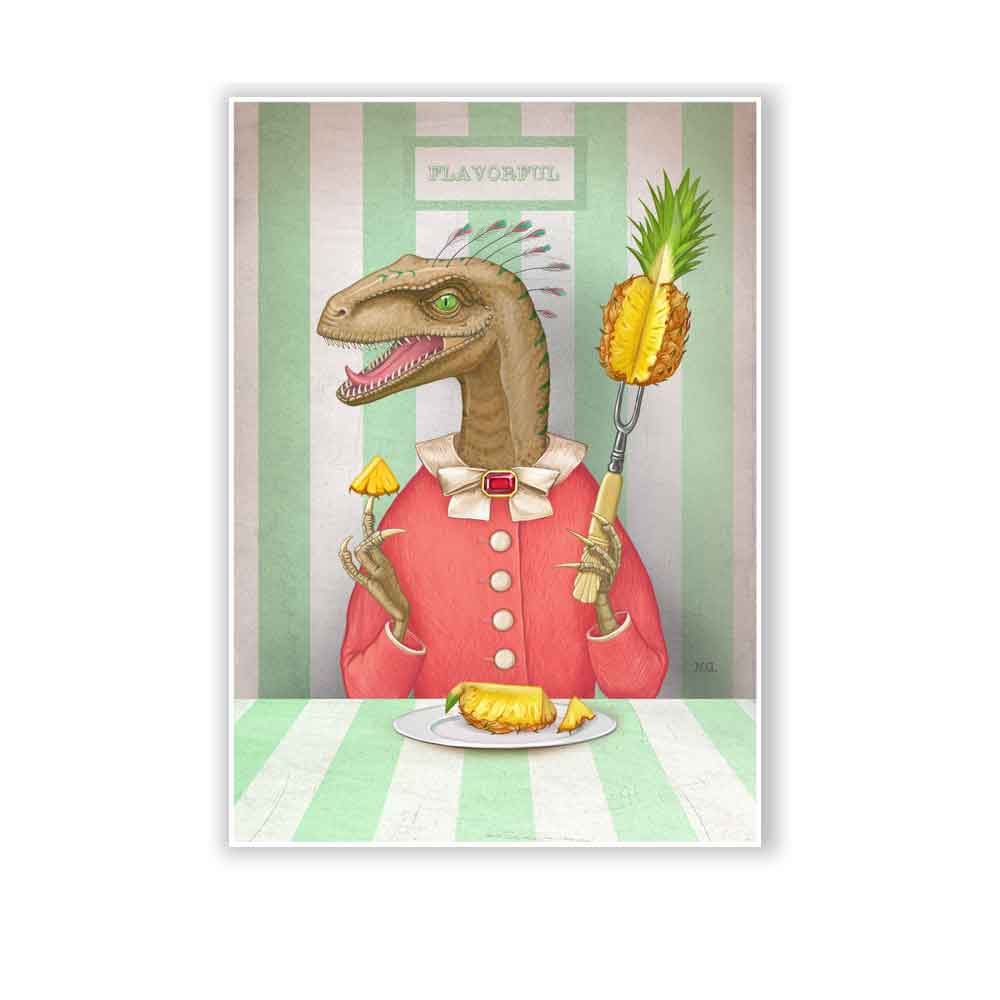 Velociraptor with a pineapple art print S&G Studio