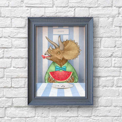 Triceratops with Watermelon Art Print S&G Studio