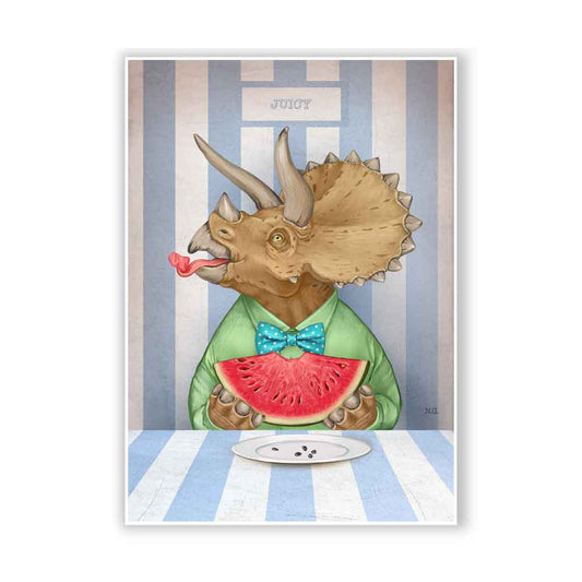 Triceratops with Watermelon Art Print S&G Studio