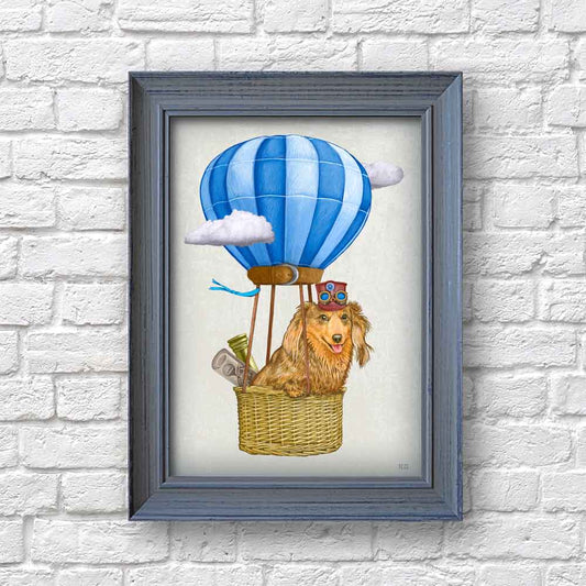 Dachshund on hot air balloon ride art print S&G Studio