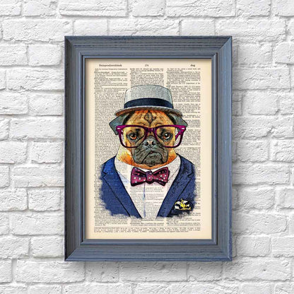 Pug in suit and hat art poster S&G Studio