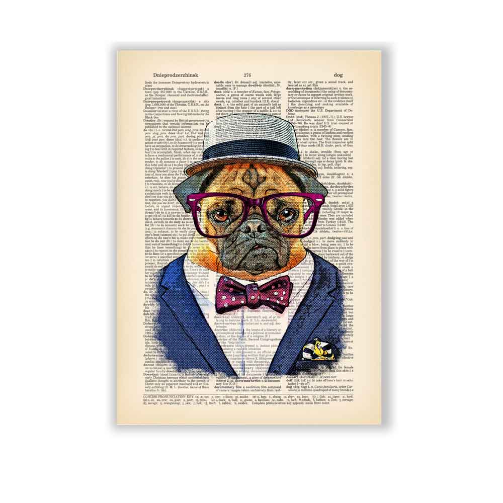 Pug in suit and hat art poster S&G Studio