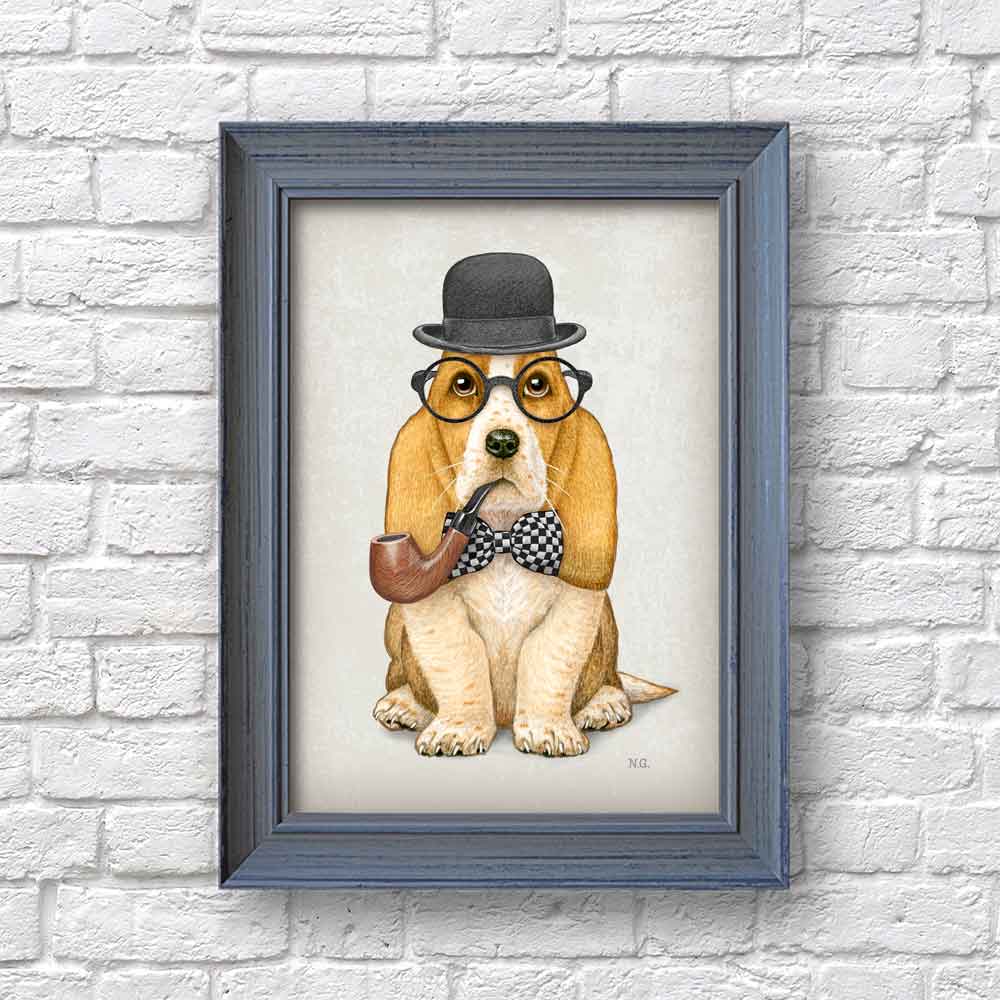 Basset Hound Sherlock Holmes art print S&G Studio