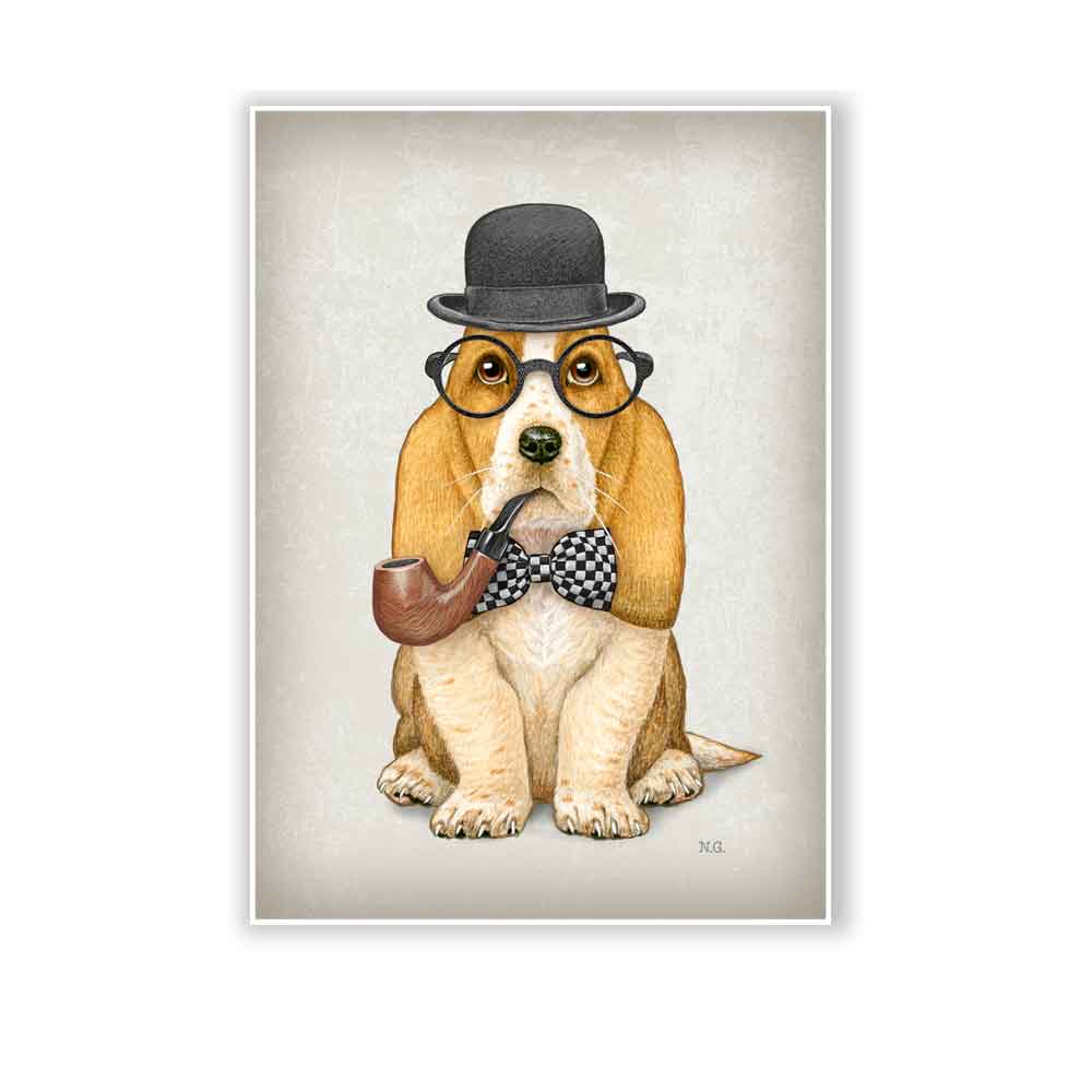 Basset Hound Sherlock Holmes art print S&G Studio