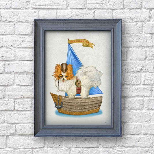 Papillon Dog in a boat  art print S&G Studio