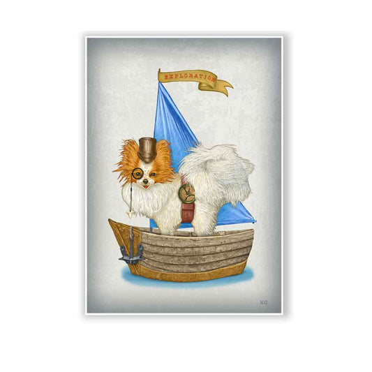 Papillon Dog in a boat  art print S&G Studio