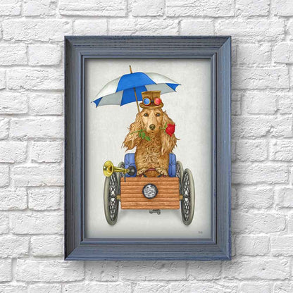 Cocker Spaniel in an antique car art print S&G Studio