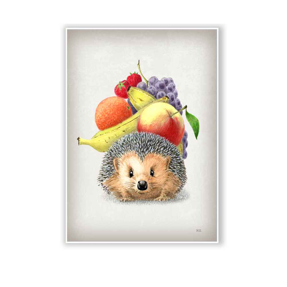 Hedgehog with fruits Art Print S&G Studio