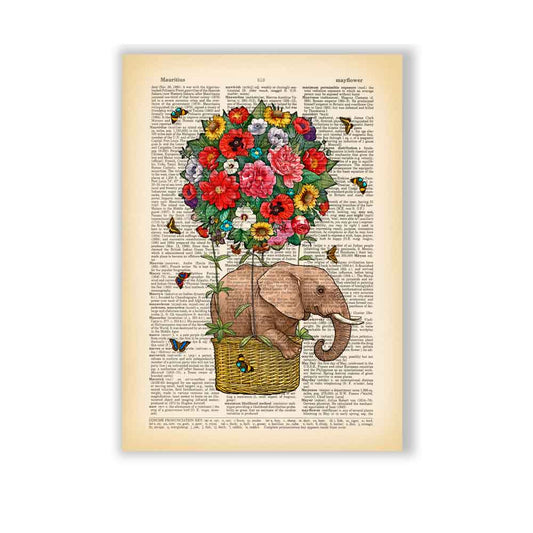 Elephant and hot air balloon art print S&G Studio