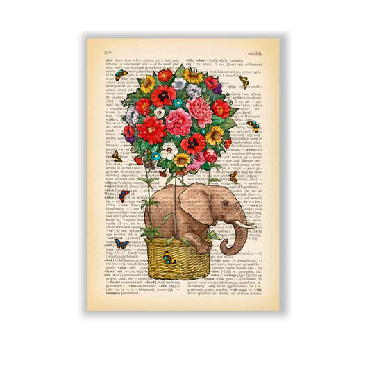 Elephant and hot air balloon art print S&G Studio