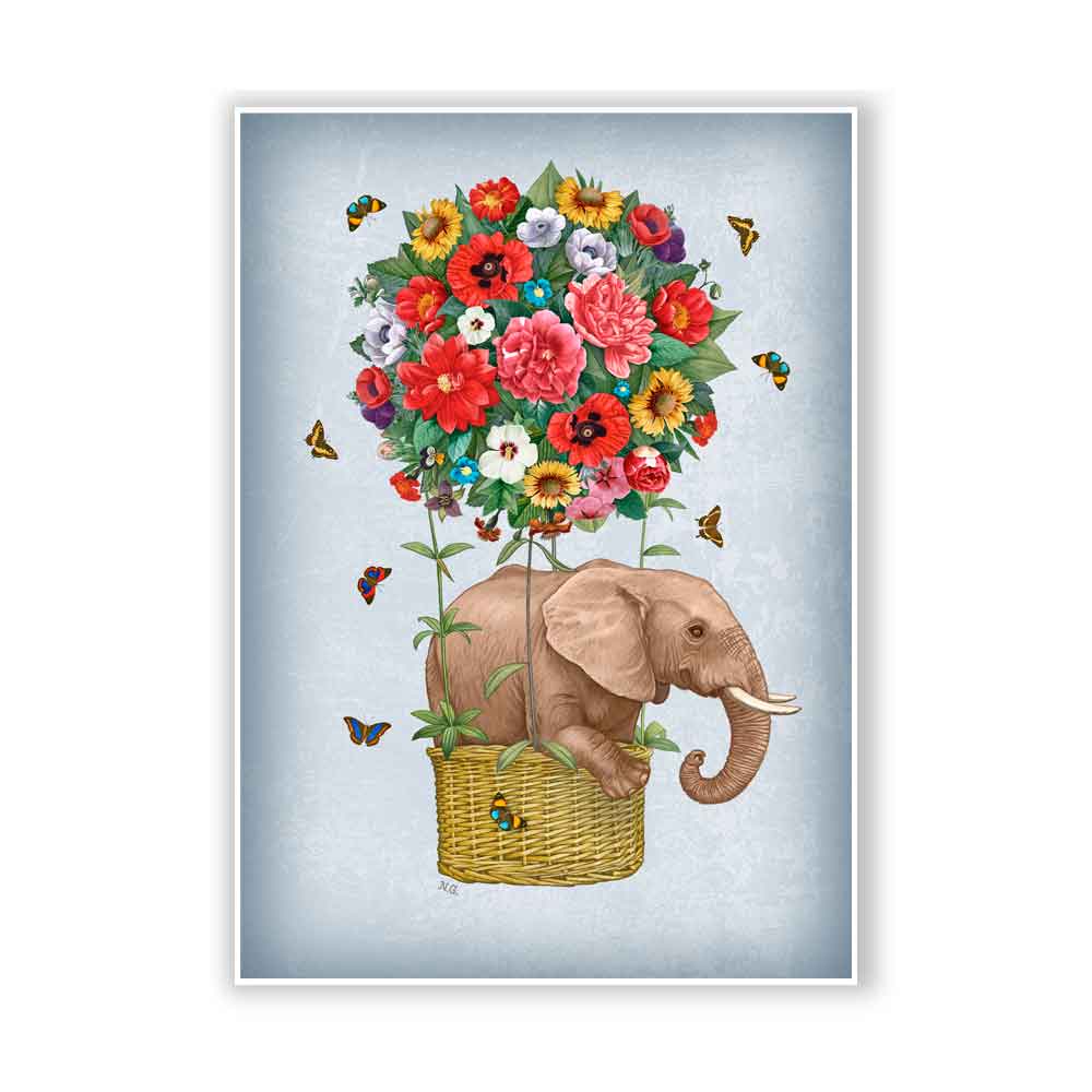 Elephant and Butterflies Art Print S&G Studio