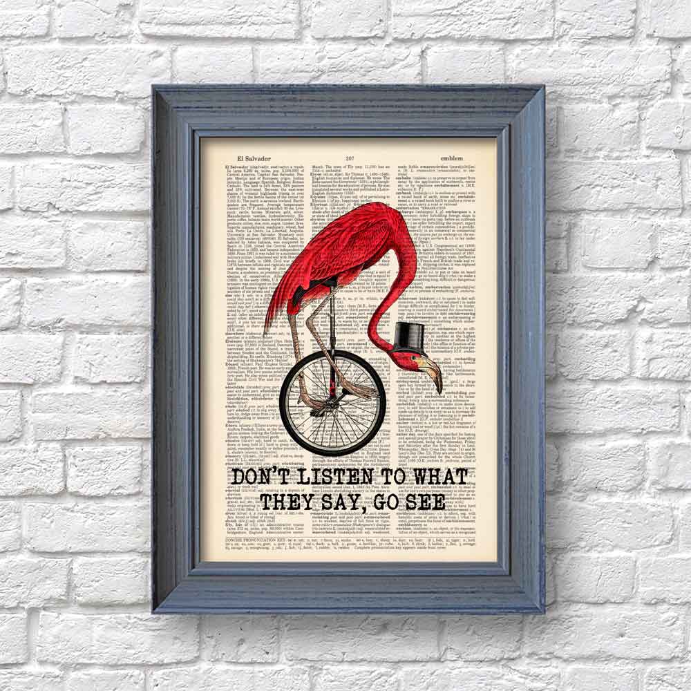 Framed print of flamingo with a whimsical touch and vintage-style aesthetic