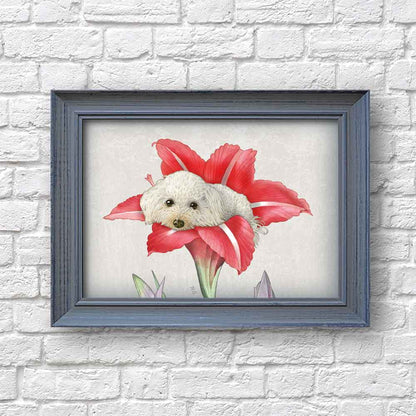 Puppy with flower art print S&G Studio