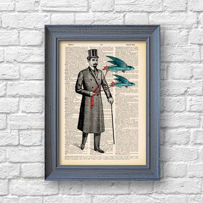 Framed artistic print of a distinguished man with fantasy elements