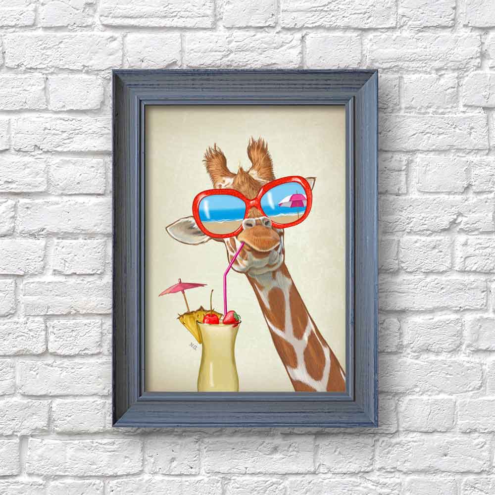 Giraffe with Sunglasses on Beach Art Print S&G Studio