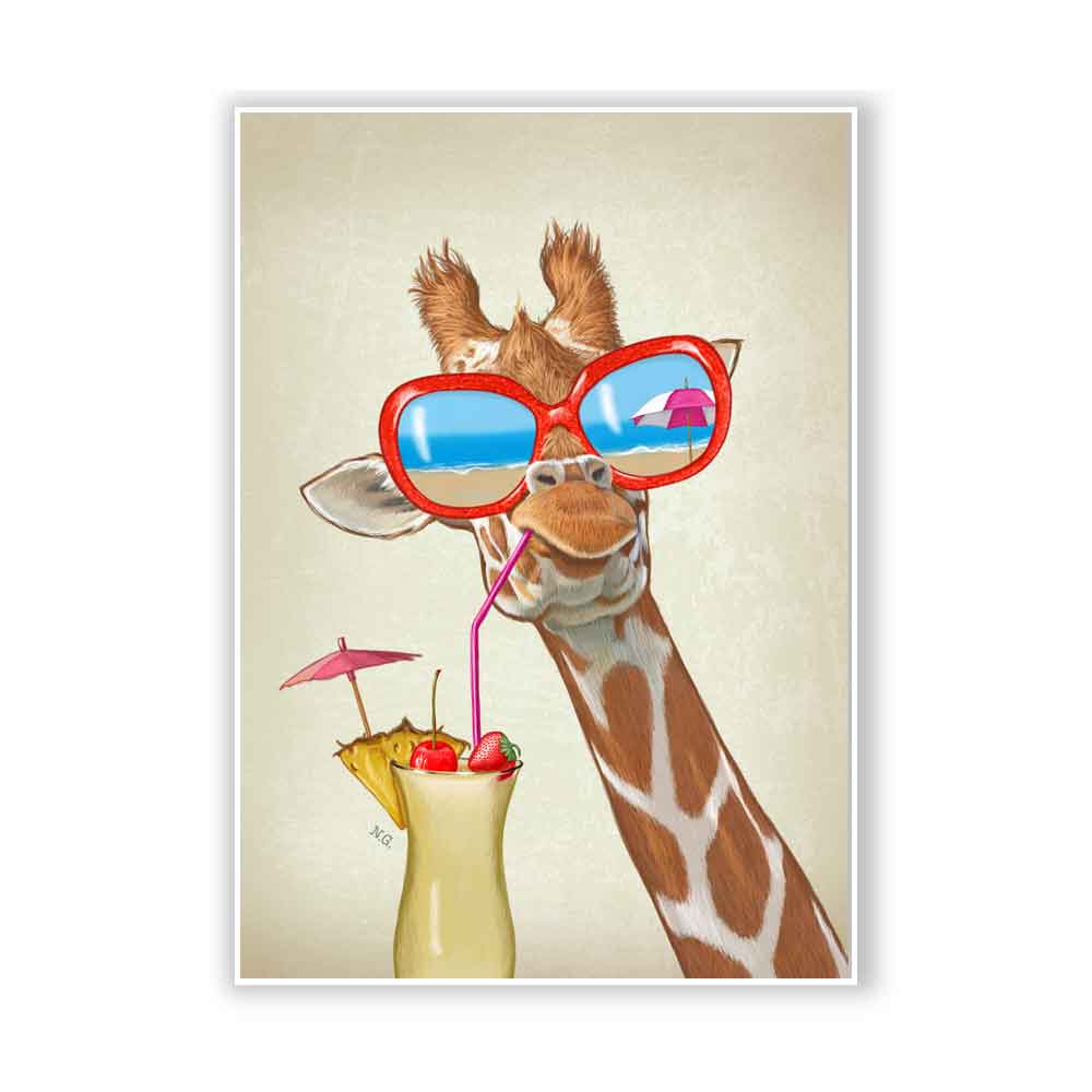 Giraffe with Sunglasses on Beach Art Print S&G Studio