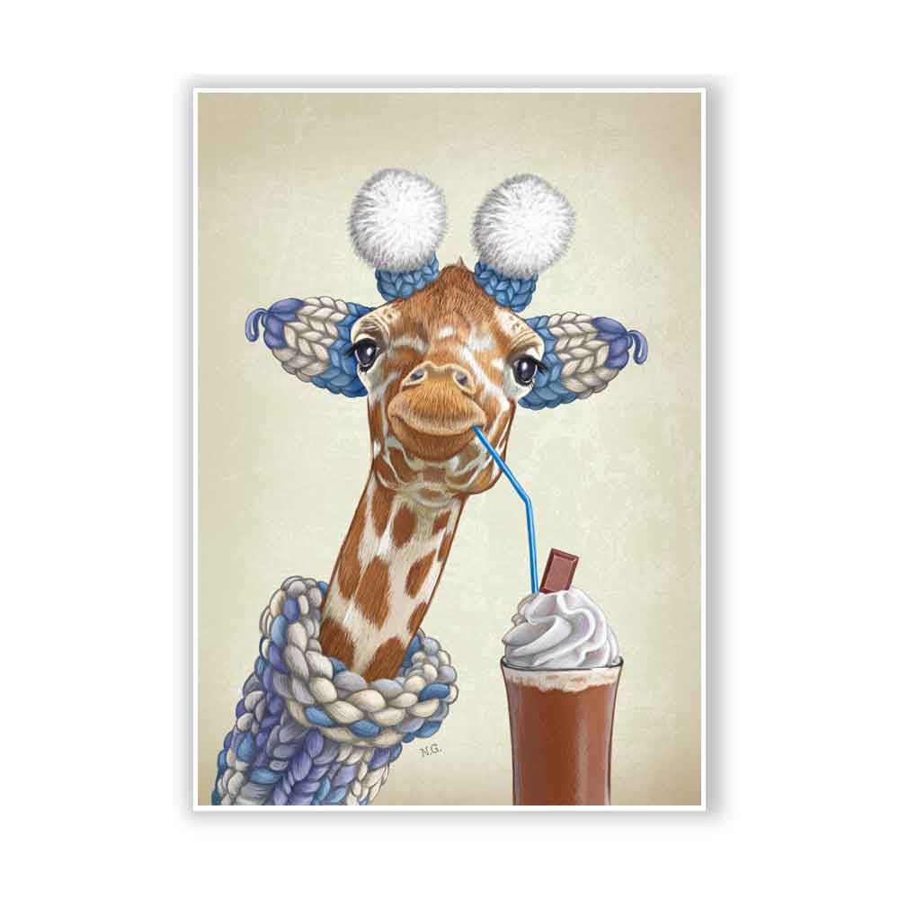 Winter Giraffe and Hot Chocolate Art Print S&G Studio