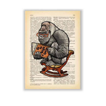 Gorilla reading book by C. Darwin art print S&G Studio