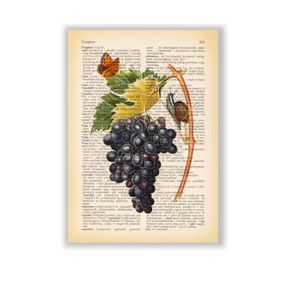 Black grapes, snail and butterfly art print S&G Studio